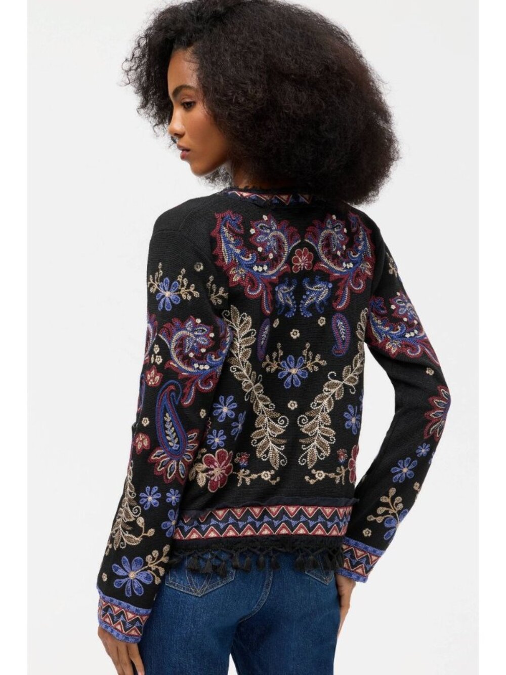 Johnny Was $468 Katiuska Short Fringe Sweater Jacket Montanna in Black Size XL